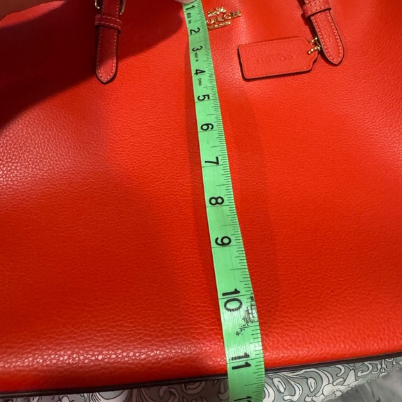 Coach Red /Orange Tote Bag; Lg., beautiful; NWOT; yellow and teal interior. - Picture 6 of 12